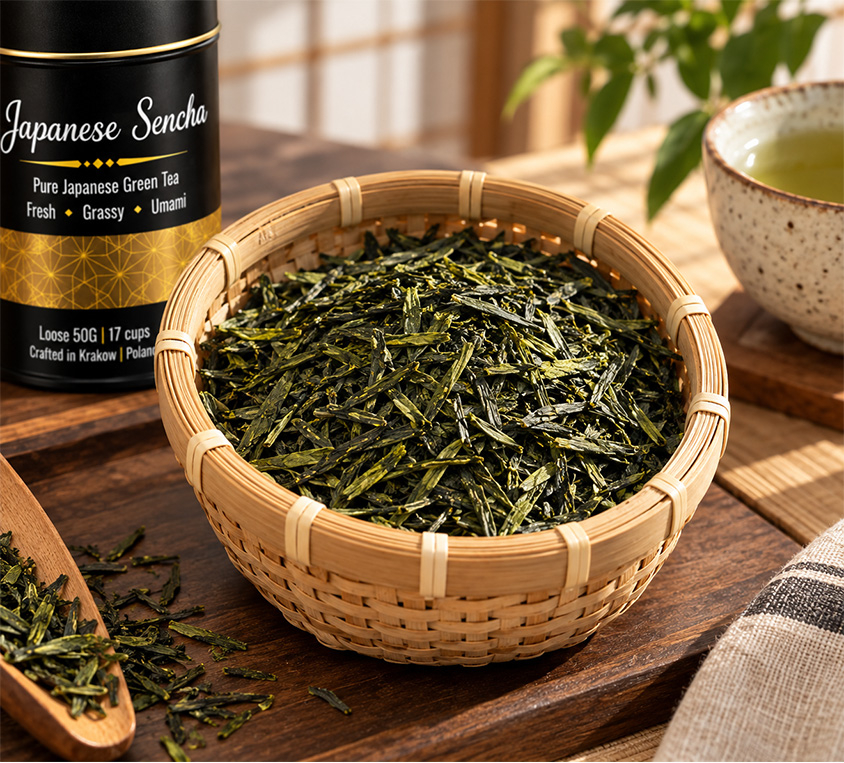 Sencha Premium Leo Tea – japońska zielona herbata w metalowej puszce 50g